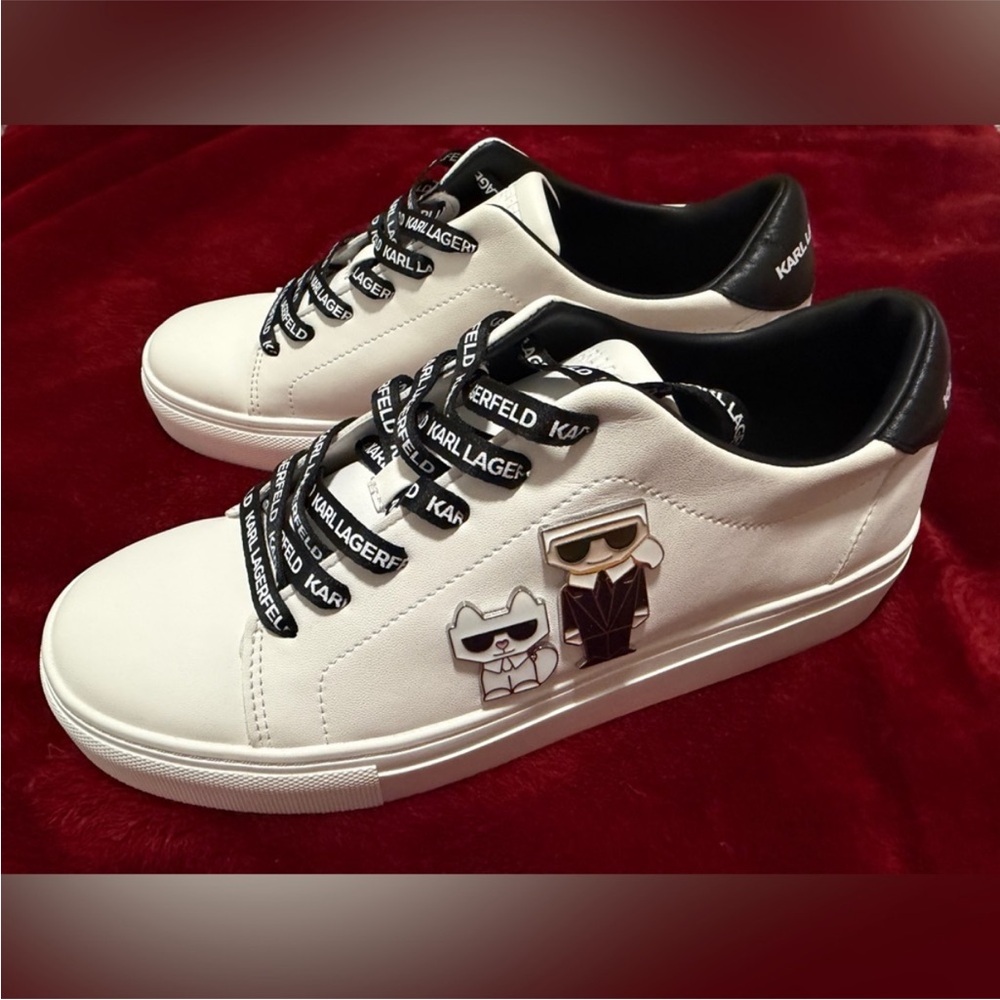 NWT KARL LAGERFIELD White Sneakers with Black Accents SIZE 8.5